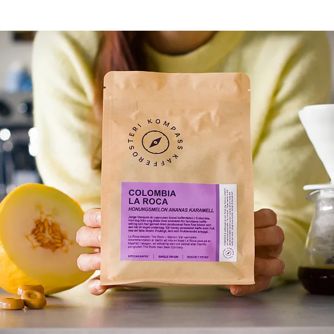 En påse La Roca ljusrostat Colombianskt kaffe från Kompass kafferosteri